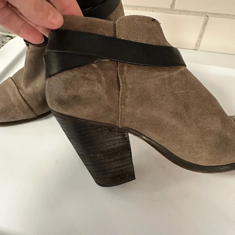 RAG & BONE 7 Harrow Khaki suede leather buckle ankle boot quality luxury western